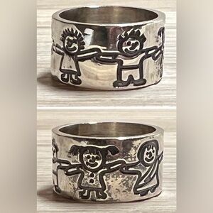 Vintage Designer EFS Handmade Sterling Silver Storyteller Band Ring, Size 7